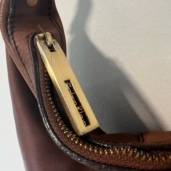 Calvin Klein Brown Leather Hobo Bag Gold Hardware - Picture 4 of 10